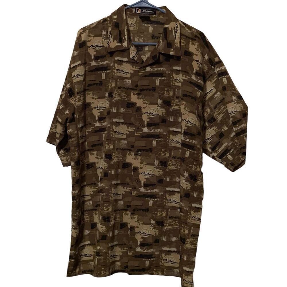Kno Betta Mens Brown Abstract Print Short Sleeve Button-Up Shirt Size XL